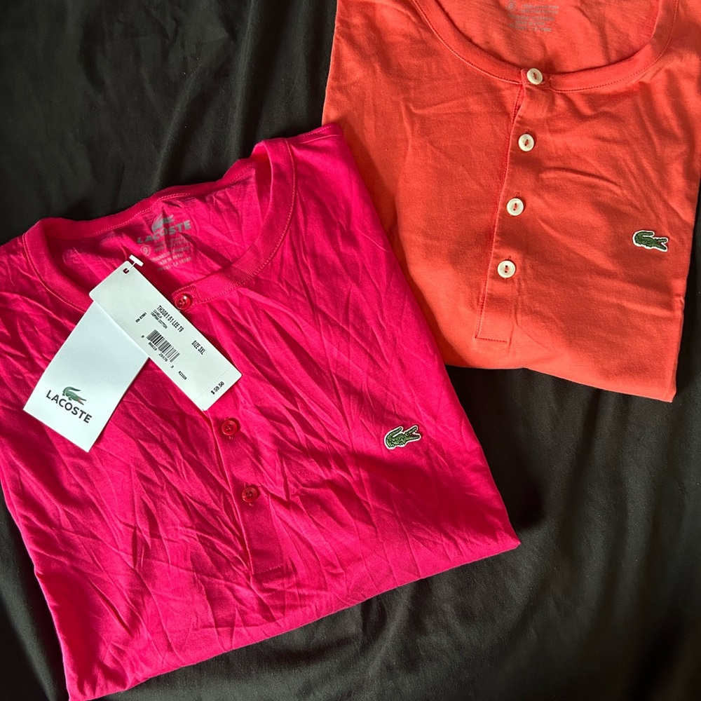 Lacoste Men’s Henley Shirts in Pink and Orange